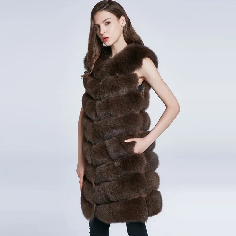 Fox Fur Grass Vest Oblique Row Women's Long Fur Coat Vest Autumn and Winter
