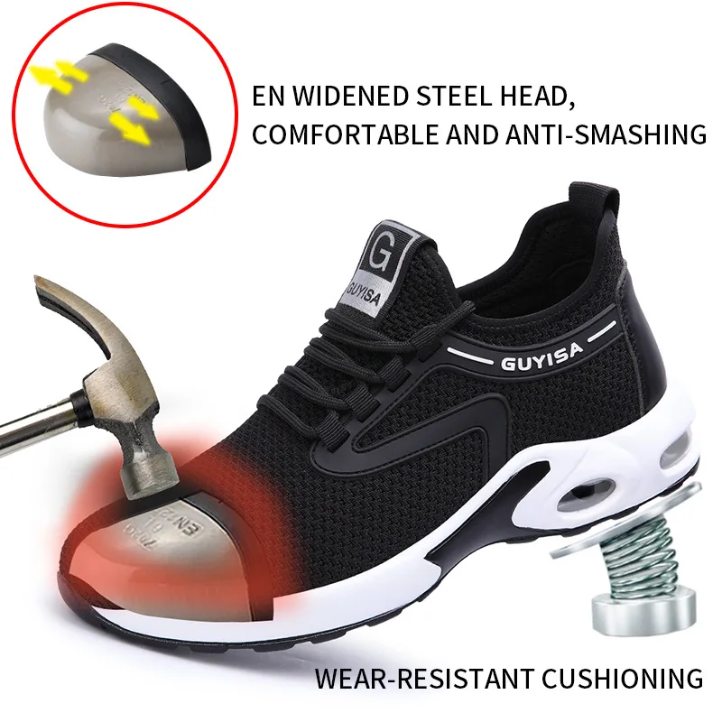 Guyisa Air Cushion Safety Shoes Men Women Breathable Steel Toe Sneaker