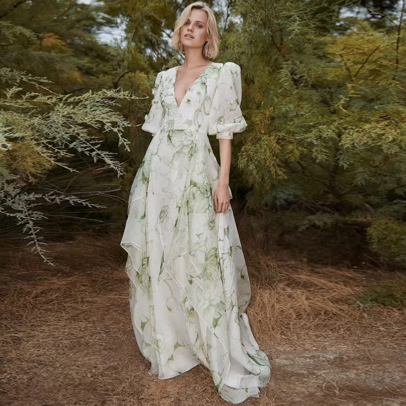

2023 Summer New Design Feeling Ruffle Edge Small Fresh Travel Holiday Dress Evening Party Dress Long Style