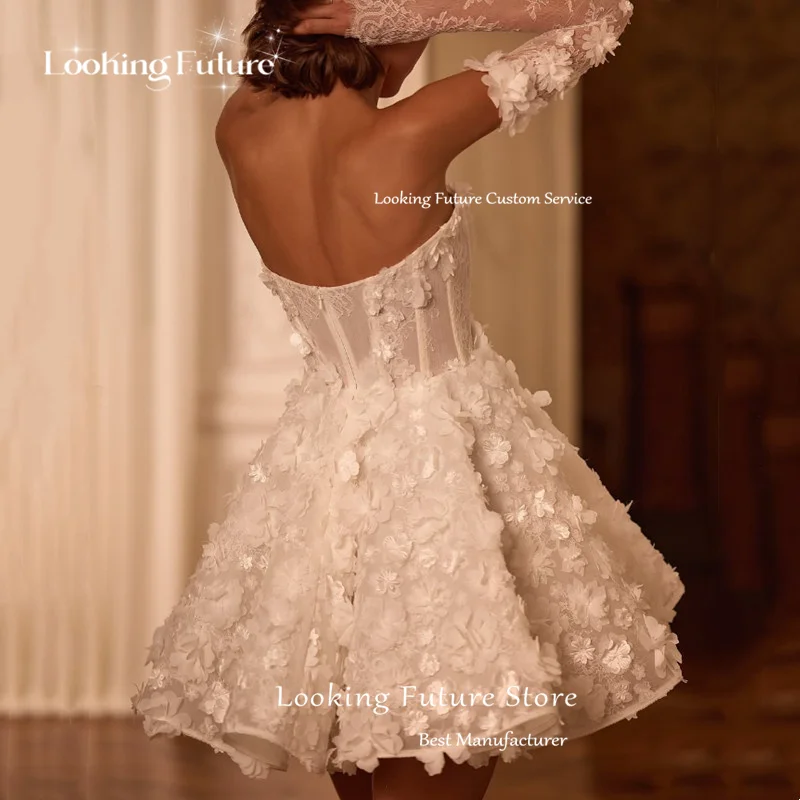 Luxury Lace Appliques Mini Wedding Dress Pleated 3D Flowers Strapless Bride Dresses Sexy Open Back Short Ball Gowns Customized 9 S5c61282041644ec59f2c014fbbbaee09e