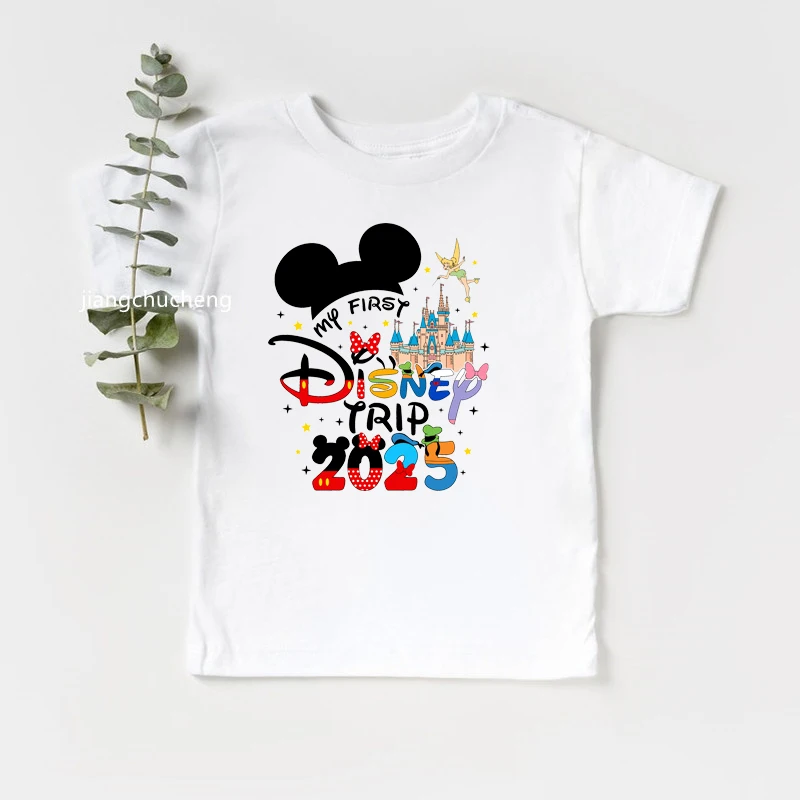 New My First Disney Trip 2025 Kids Tshirts Funny Short Sleeve Boys Girls Disney Vacation T Shirt Mickey Minnie Children Clothes 5