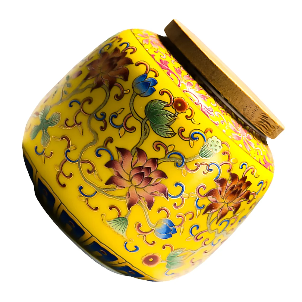 

400 Ml Ceramic Tea Pot Kitchen Canisters Sealed Coffee Storage Container Material Travel with Wooden Lid Flower