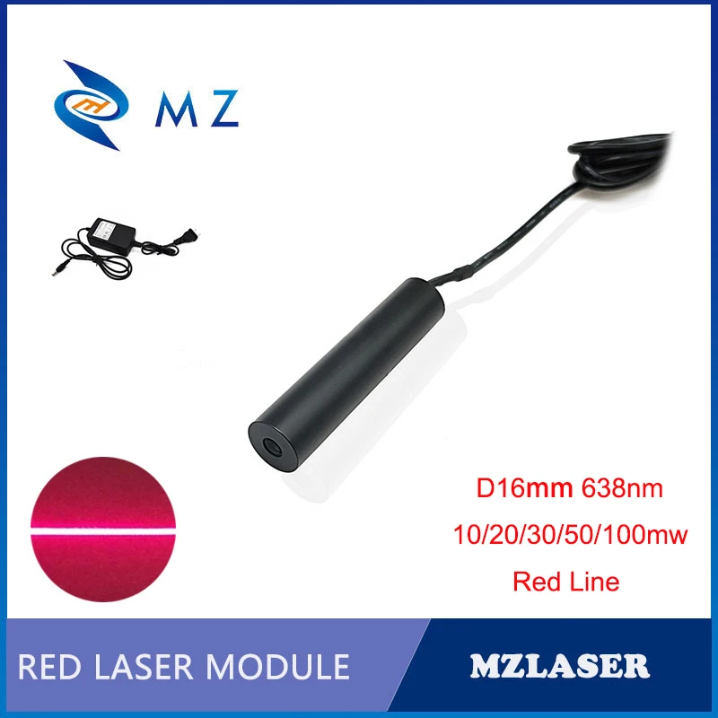 Red Line Laser Module D16x90mm 638nm 10/20/30/50/100mw With Adapter Supply Industrial Grade