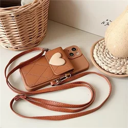 Chic Crossbody Lanyard Case with Card Slots & 3D Love Heart Design - Galaxy S23 FE (Brown love)