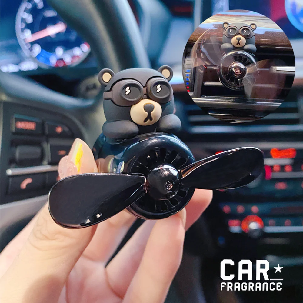 Car Air Freshener Teddy Bear Pilot Rotating Propeller Outlet Fragrance