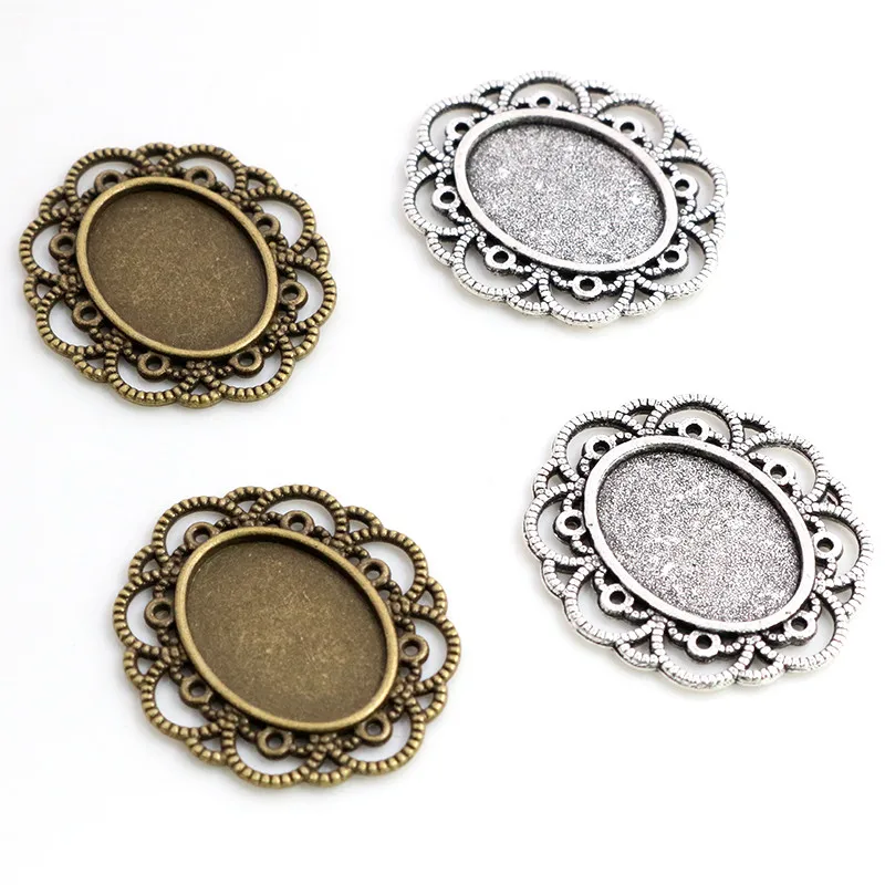 10 stücke 13x18mm Innere Größe Antike Silber Überzogene Bronze Blume Stil Cameo Cabochon Basis Einstellung Charms Anhänger halskette Erkenntnisse