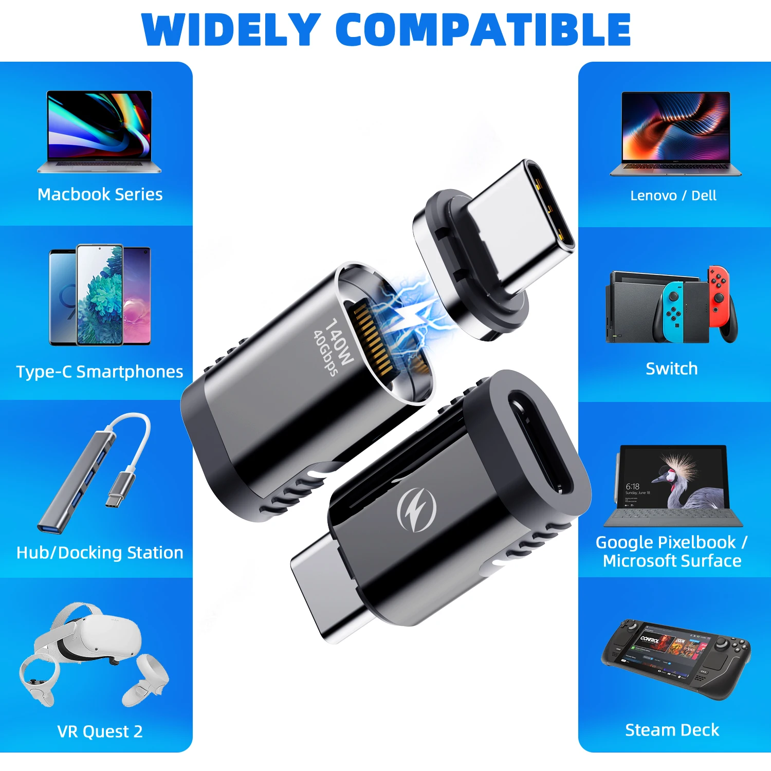 PD 140W USB4.0 40Gbps 자기 어댑터 USB C-유형 C 고속 충전 자석 변환기 8K@60Hz 데이터 전송 USB 유형 C 어댑터