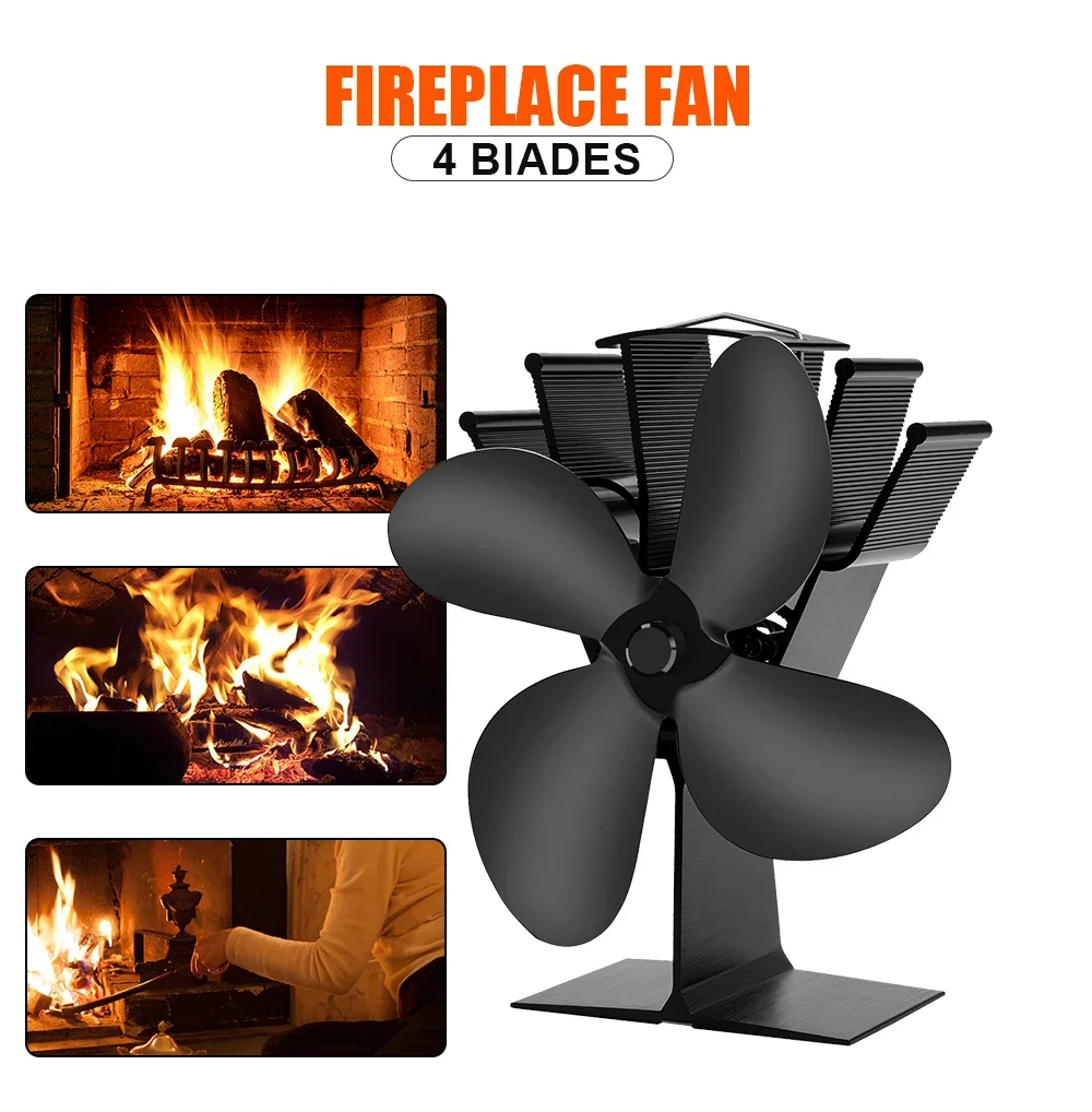 Stove Fan 4 Blade Stove Fan Heat Powered Log Wood Burner Fireplace Fan Eco-fan Quiet Home Heater Winter Warmer Efficient Heat Distribution