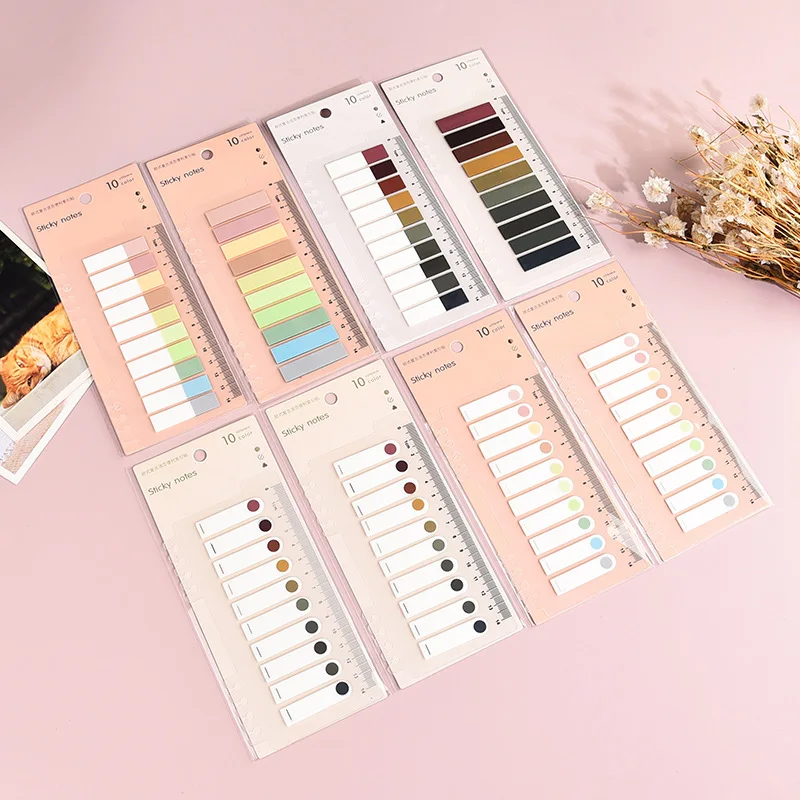 200 Sheet Stickers 10 Color Transparent Fluorescent Index Tabs Flags Sticky Note Stationery Children School Office Supplies 2