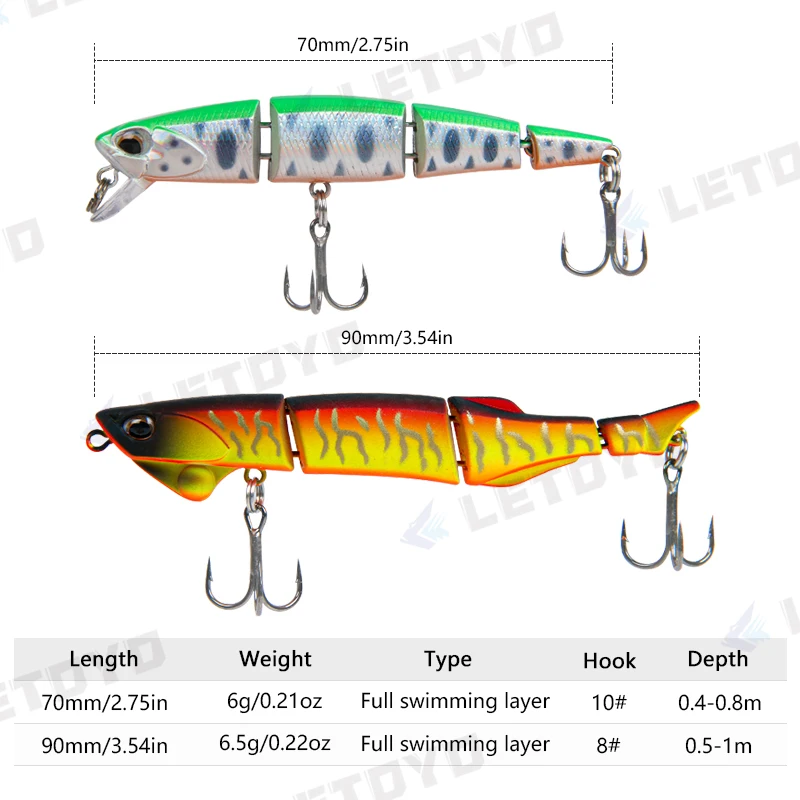 LETOYO Small Swimbait Jointed Fishing Lure 70mm 6g Diving Multi Jointed  Bait Sinking Minnow For Trout Bass Pike Lure Tiny Stream