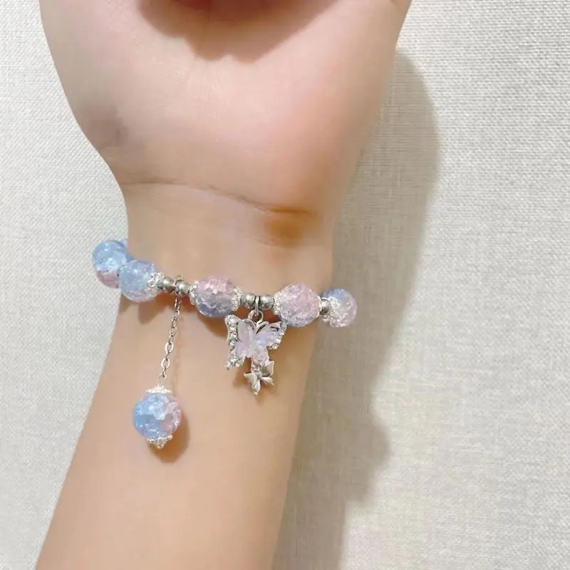 소녀용 반짝이는 폭발적인 비즈, 매력적인 팔찌, 귀여운 달콤한 다채로운 나비, 패션 쥬얼리, 친구를 위한 선물, 10 개