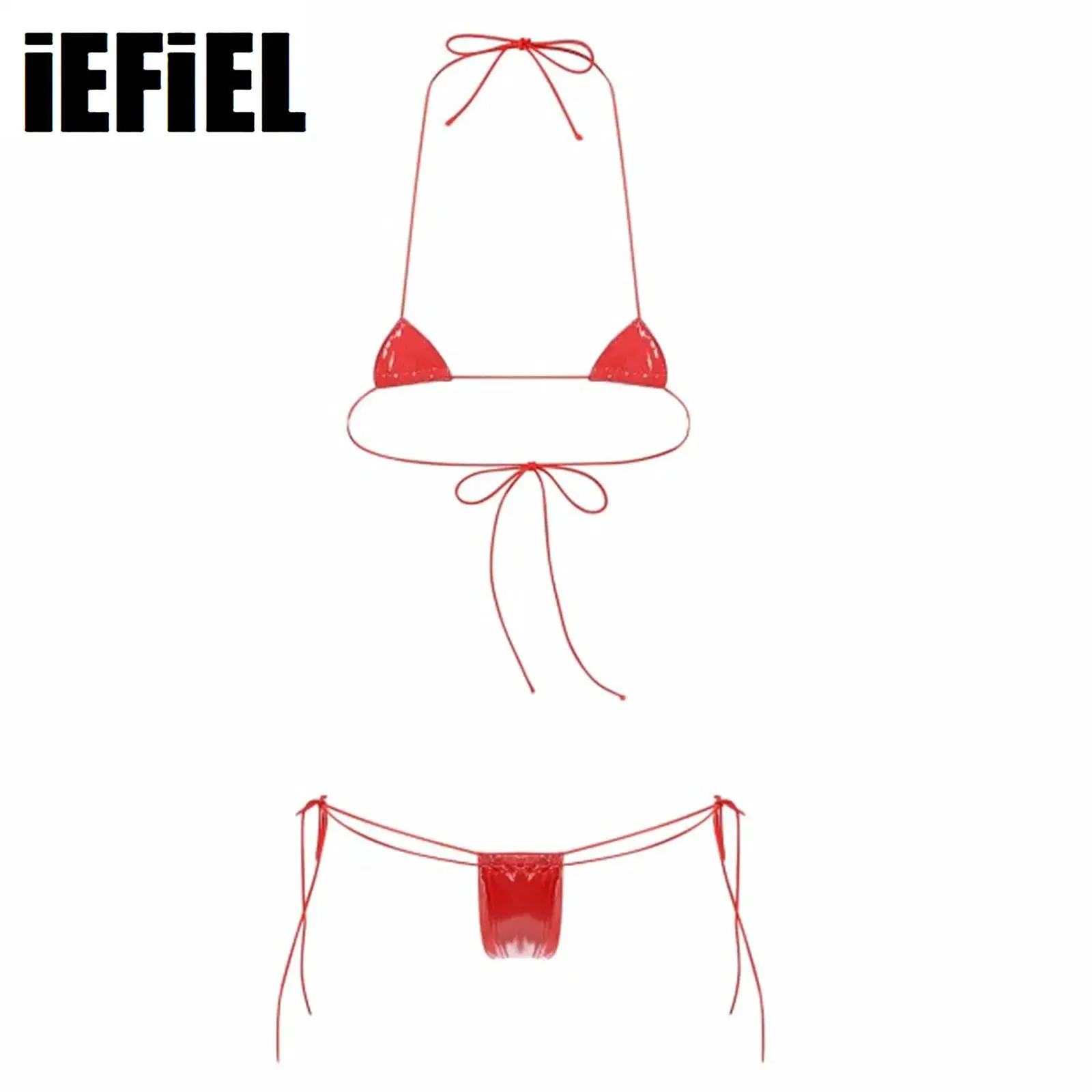 Womens Micro Bikini Set Wet Look Patent Leather Two-Piece Lingerie Suit Halter Lace-up Bra Low Rise G-string bikini set bikini swimsuit women swimwear