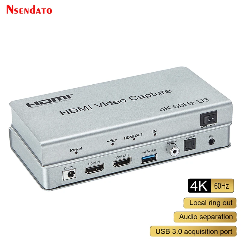 

HDMI USB 3.0 Video Capture Card Recorder Box 4K 60Hz HDMI To USB 3.0 Coaxial Fiber Video capture Grabber Card With Loop For OBS