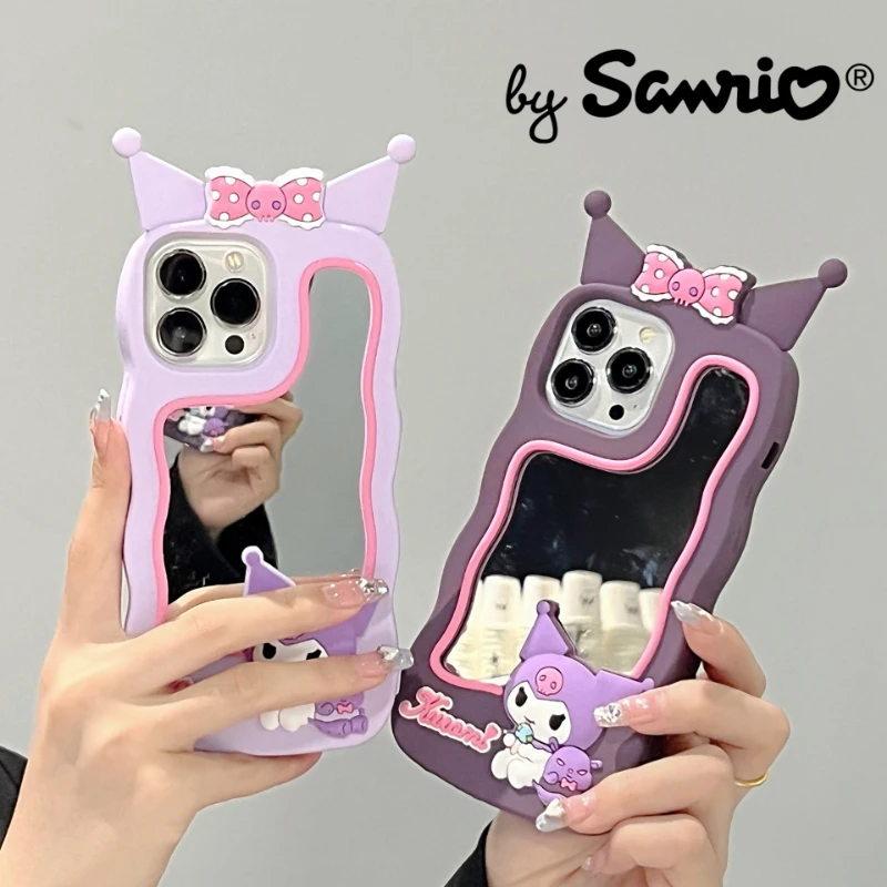 

Sanrio Kuromi Mobile Phone Case Cartoon Creative Anti-fall Anti-slip Soft Cover Case with Mirror for IPhone 15 14 13 Promax