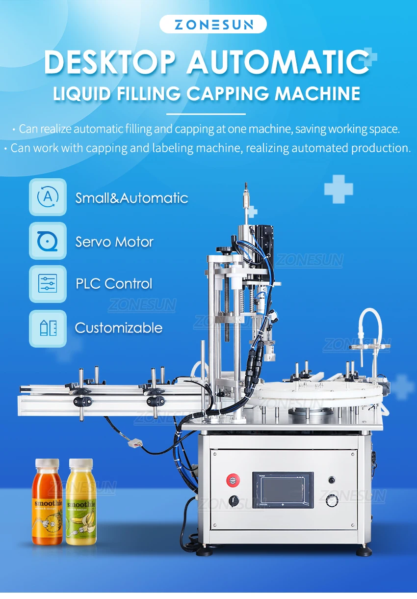 ZONESUN ZS-AFC1S Automatic Magnetic Pump Liquid Filling And Capping Machine with Turntable Conveyor