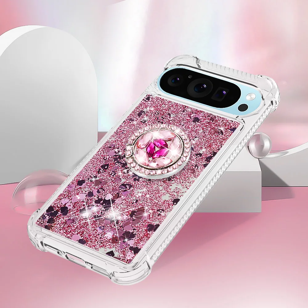 Luxury Quicksand Glitter Ring Holder Case with Shiny Soft Airbag Shockproof Cover