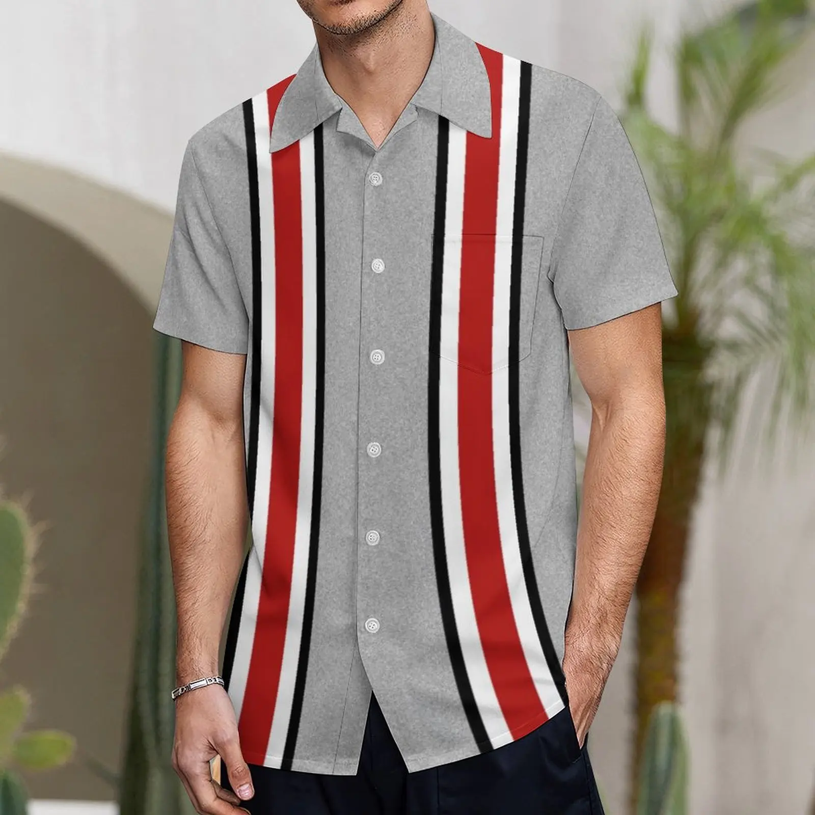 

Гавайские рубашки для мужчин, Винтажная летняя рубашка, серая полосатая рубашка с коротким рукавом, уличная Мужская Дизайнерская повседневная одежда, топы