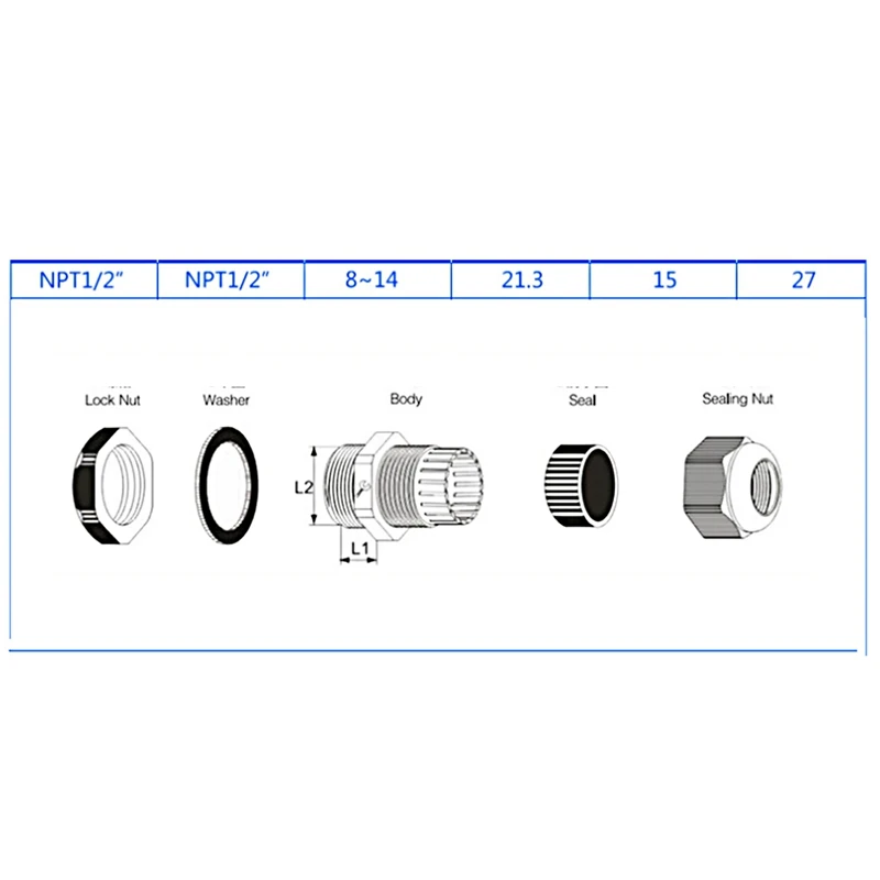 50 Pieces Of NPT 1/2 IP68 Waterproof PA66 Cable Gland Flame-Retardant Environmental Protection Cable Fixing Head(Black)