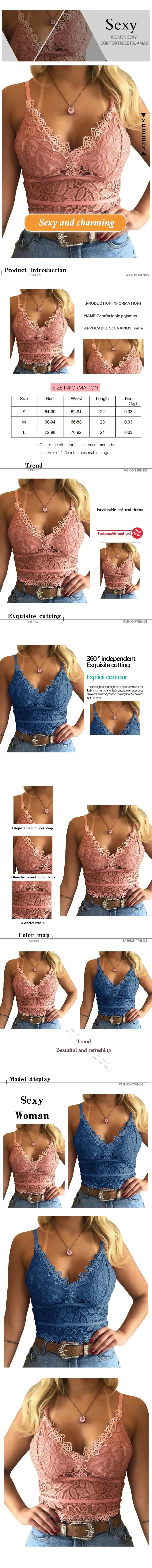 Description Picture 2 of itemLace Sexy Camisole V Neck Adjustable Shoulder Strap Female Bralette Female Lace Underwears Solid Corset Lace Camisoles