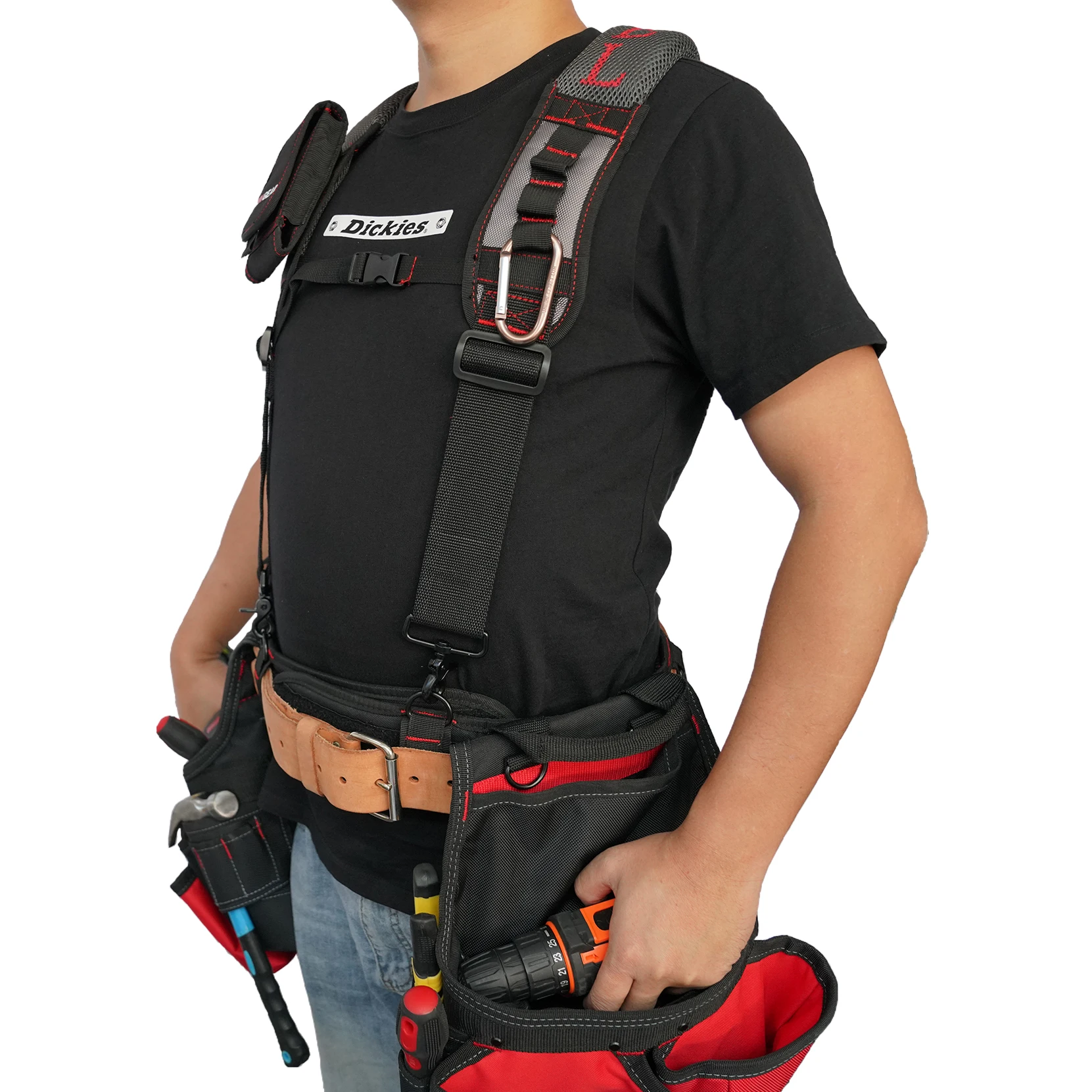 KUNN Gel Tool Belt Harness Padder, Suspender with 4 Pcs Tool Belt Loop and 1 Piece Carabiner 1 Construction Phone Holder