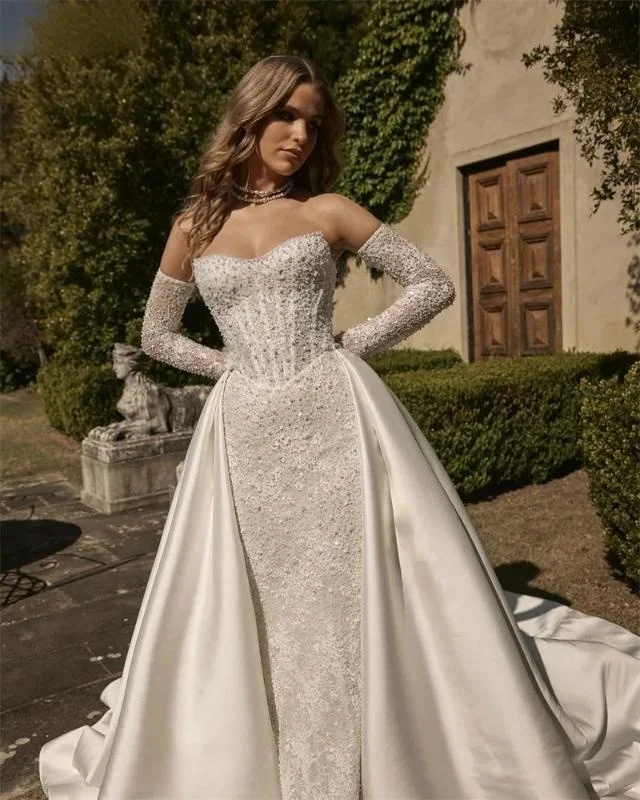 Satin Bridal Detachable Long Train Wedding Removable Overskirt for Dresses Formal Party Prom Bridal Skirts Customized 2026