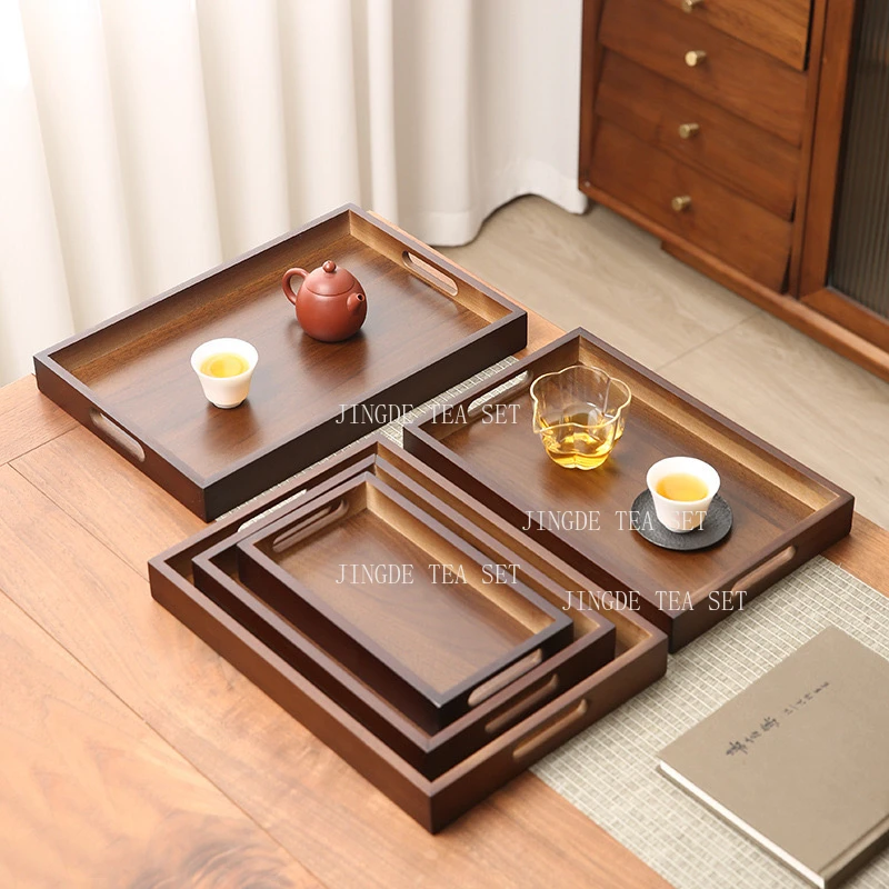 Rectangular Solid Wood Tray Household Wooden Gap Trays Chinese Walnut Colored Storage Tray Grill Pan Plate Fruit Platter