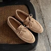 Women Pumps Low Heels Round Toe Lace Up Sheep Suede Quality Shoes Woman Retro Lace-Up Office Lady Working Spring Summer 2025 New 1