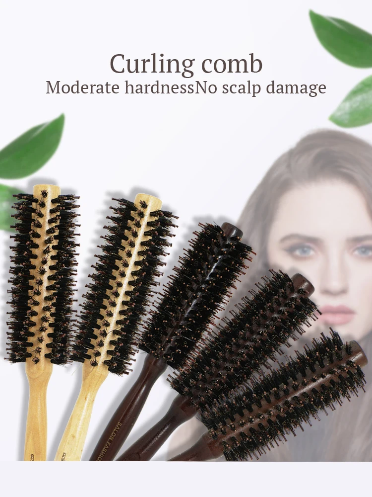 Description Picture 2 of itemNatural Soft Bristle Hair Straight Twill Round Brush Curly Hair Styling Roller Comb Hairdressing Anti Static Hair Styling Tools