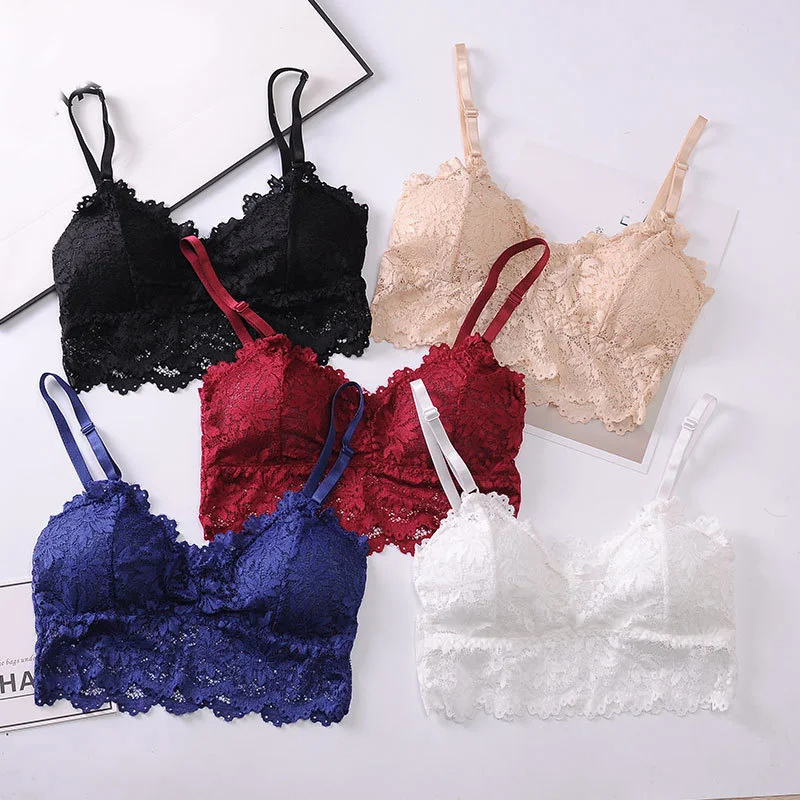 

Women Lace Bras Top Comfortable Bralette Solid Color Sexy Underwear Vest Female Hollow Out Wireless Lingerie Seamless Bra