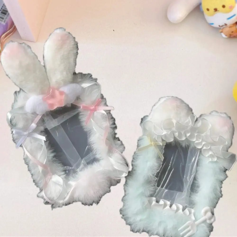 Cute Cat Ear Lace Photo Protector Case Ins Style Cartoon Plush Card Holder Durable Finished Product Diy ID Credit Case School