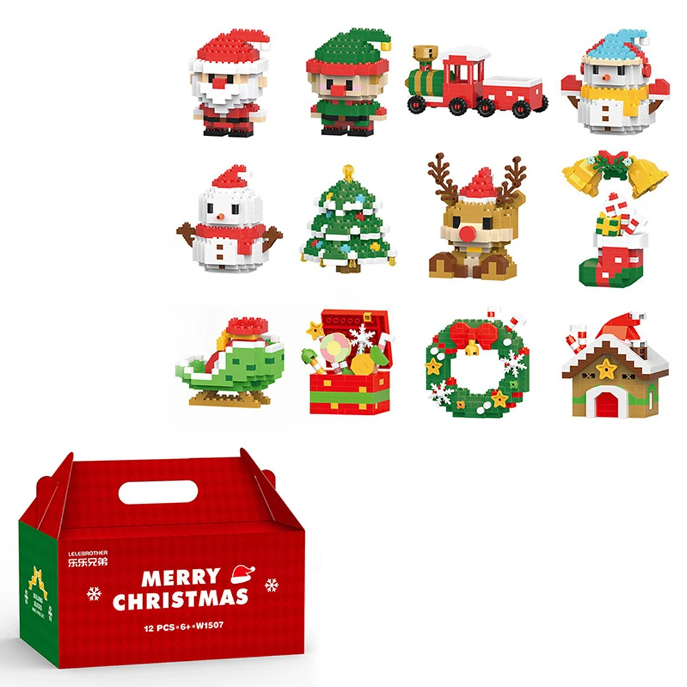 Festive Santa & Reindeer Building Block Puzzle - Christmas Party Table Decoration Toy Set