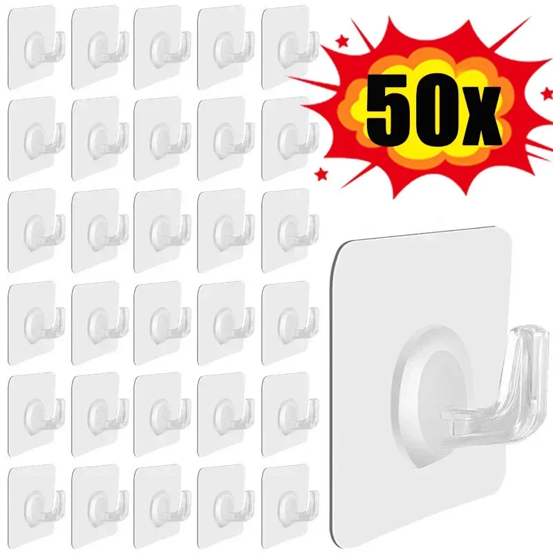 5-50pcs Transparent Self Adhesive Hooks Door Wall Mounted Hanger Hook Suction Heavy Load Rack Kitchen Bathroom Organizer Holder 1