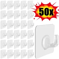 5-50pcs Transparent Self Adhesive Hooks Door Wall Mounted Hanger Hook Suction Heavy Load Rack Kitchen Bathroom Organizer Holder 1