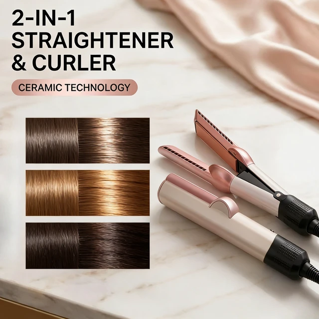 Outil capillaire professionnel européen 2-en-1 : Sèche-cheveux et lisseur à ions négatifs pour un coiffage longue durée sur cheveux humides ou secs 1