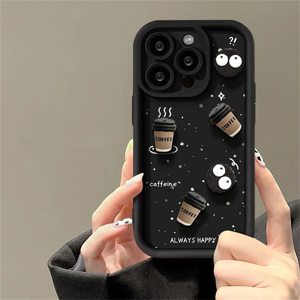 Cute Fun 3D Ball Coffee Silicone Phone Case For iPhone 11 13 12 14 15 Pro Max 13 15 Pro XS XR XS Max Korean Cartoon Cover