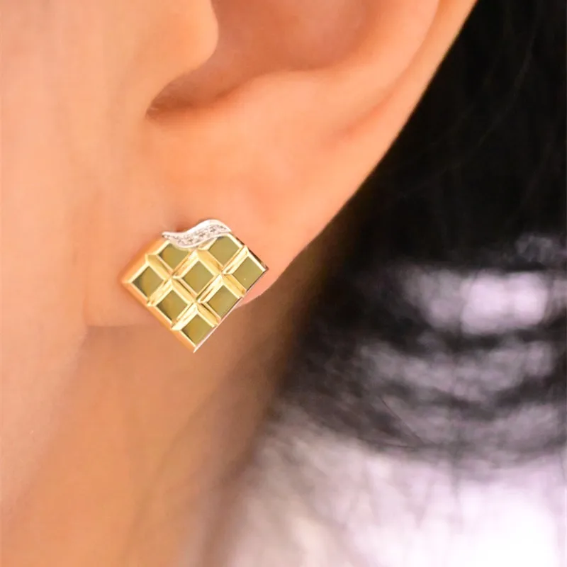 

UBESTNICE Solid 18K Yellow Gold AU750 Irregular Geometric Trendy Fine Jewelry Sweet Chocolate Stud Earrings Women Party Gift