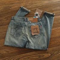 Red Selvedge Denim Jeans for Men High Quality 12.5oz Tapered Straight Pants WHISKER Painting Washed American Vintage Y2k 512 1