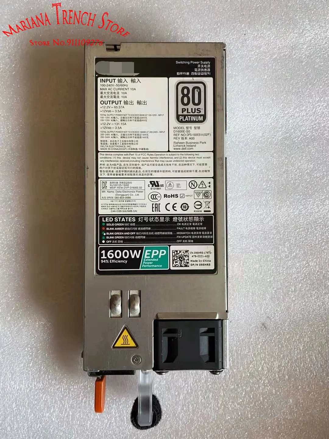 D1600E-S0 Per Server Rack Dell R630 R730 R730Xd Alimentatore Switching Epp 1600W