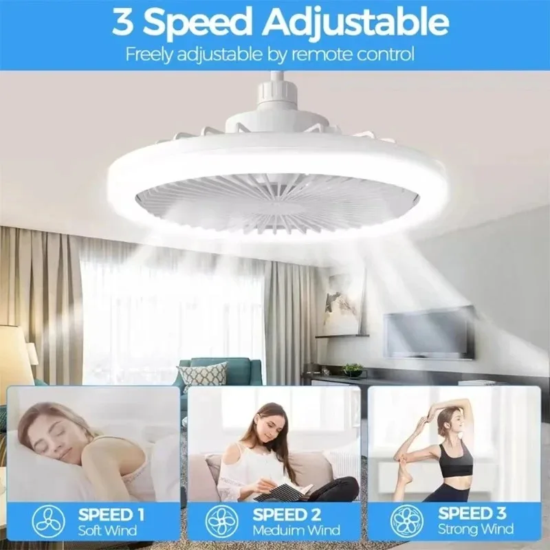 회전식 3in1 천장 선풍기 조명 E27 30W LED 베이스 스마트 리모컨 침실 팬 램프 스터디룸 주방 홈데코레이션