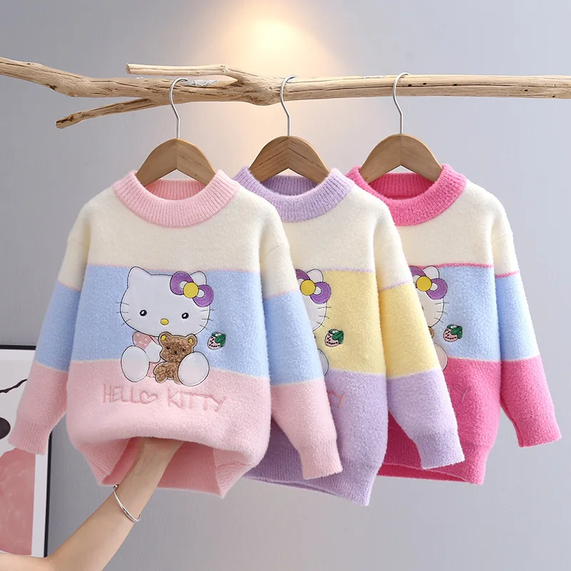 

Детский свитер Sanrio Kawaii Hello Kitty Cinnamoroll Kuromi мультфильм зимнее время сохраняющий тепло пуловер Толстовка детская одежда подарок