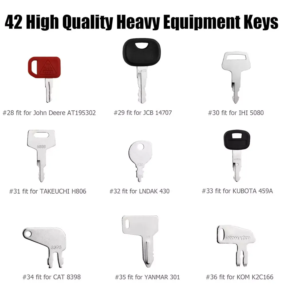 42 Keys Heavy Equipment Construction Ignition Key For Caterpillar Jcb Yanmar Kobelco Volvo BOBCAT Hitachi Komatsu Excavator