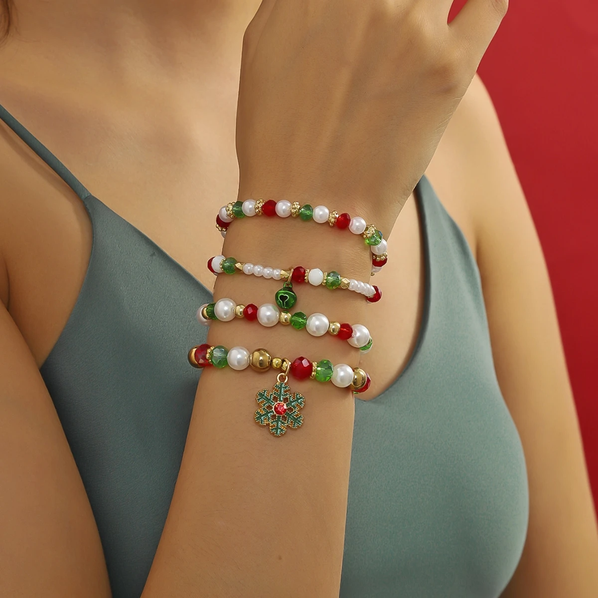 Detachable Christmas Decorations Santa Claus Reindeer Felt Bead Bracelet Fashion New Arrival Holiday Jewelry Women's Accessories