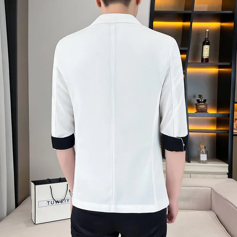 

2023 High-quality Fashion Handsome Leisure Summer Trend Korean Version Slim Seven-point Mid-sleeve Suit Men's Thin Short Sleeves