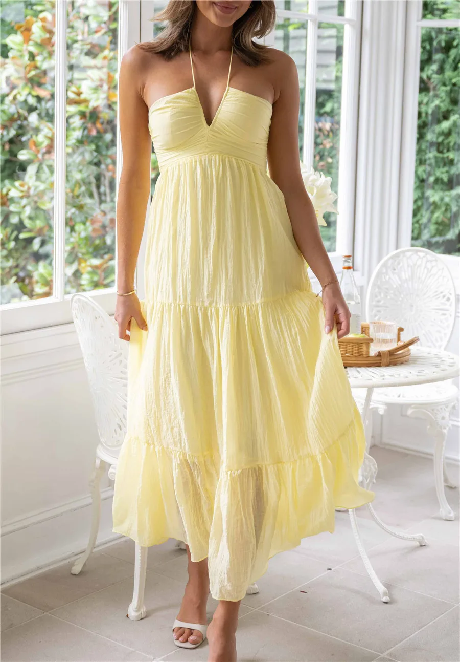 

fashion dress women 2023 laxury Sexy V-neck Backless Sleeveless Solid Bodycon Midi Dresses robe femme