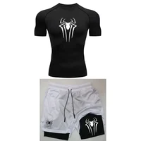 Men's Workout Compression Set Y2K Spider Printed Gym Tshirts Breathable Running Shorts Quick Dry Sports Rash Guard Sportwear Set - Image 6