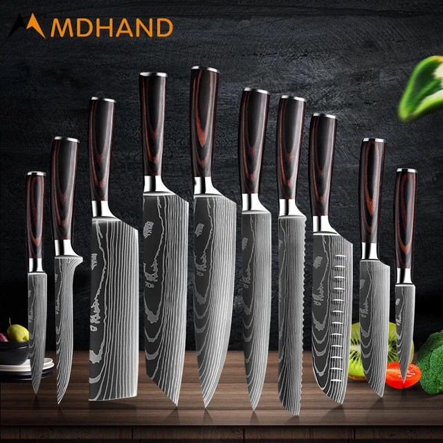 Mdhand 5 inch Kitchen Knives Laser Damascus Pattern Chef Knife Sharp Cleaver Slicing Utility Knives Tool