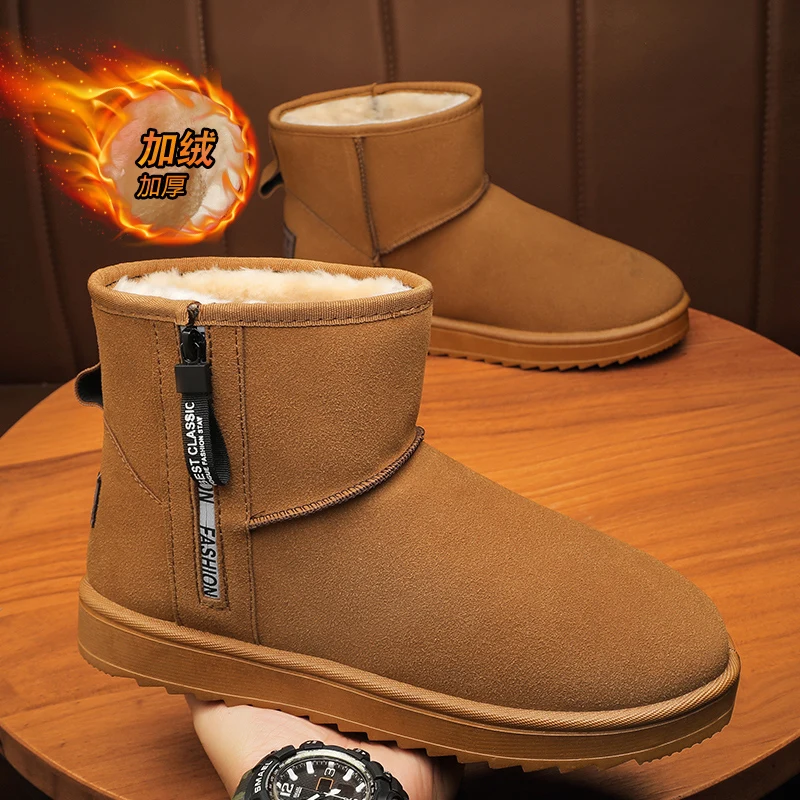 Men  Leather Boots Winter Plus Velvet High-top Boots Waterproof Non-slip Warm Work Boots