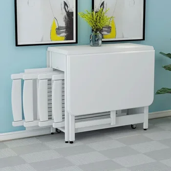 목재 테이블 및 의자 세트, 가정용 모바일 접이식 식탁, 의자 보관 공간, 4.3ft