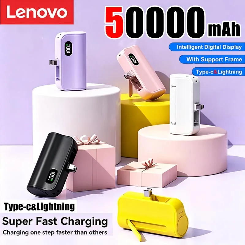 Lenovo 50000mAh Capsule Power Bank 2-in-1 Large Capacity External Battery LED Digital Display Fast Charging For iPhone Huawei