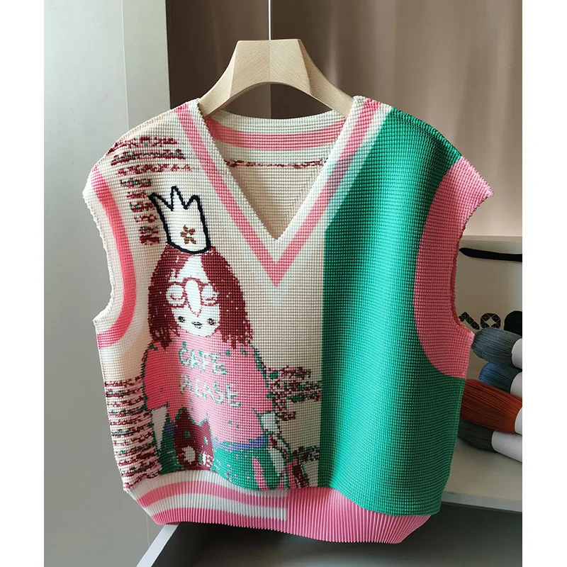 

Summer New Corn Material Pleated Print V-neck Tops Loose Versatile Simple T-shirt Plus Size Elegant Fashion Slim Women Clothing